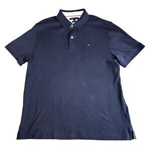 TOMMY HILFIGER Mens Custom Fit Polo Shirt XL Navy Blue Cotton